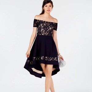 CITY STUDIO Womens Black Short Sleeve Off Shoulder Midi Dress Juniors 5- NWT